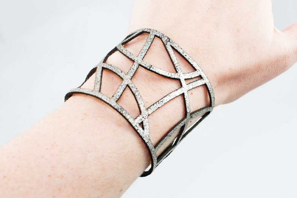 Leather Cutout Cuff - Organic Geometry (Silver)