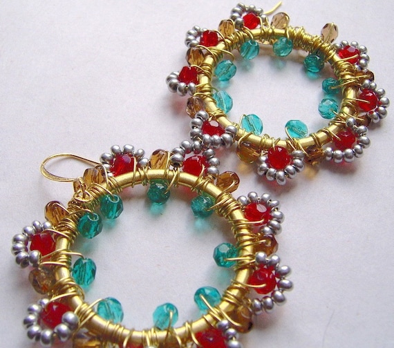 Statement Earrings, Beadwork, Dangle, Drop, Hoop Earrings, Festive, Holiday, Cocktail, Weddings, Bridal Accessories
