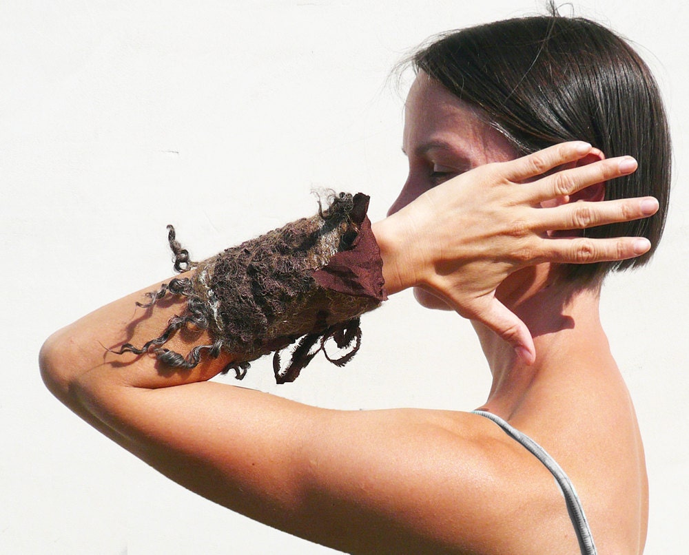 Felted cuff bracelet brown