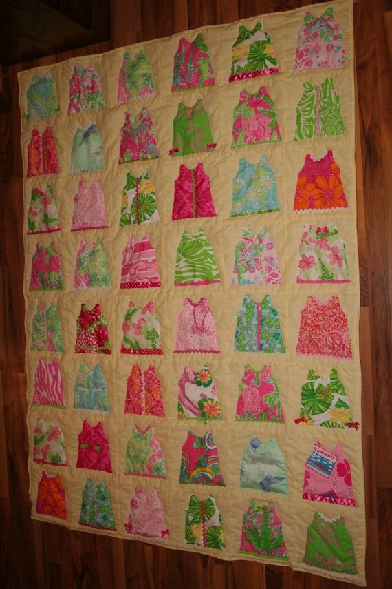 Throw size Shift Dress Quilt made with Lilly Pulitzer fabric