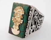Size 10.5 Peruvian Sterling and 14K Machu Pichu Vintage Ring