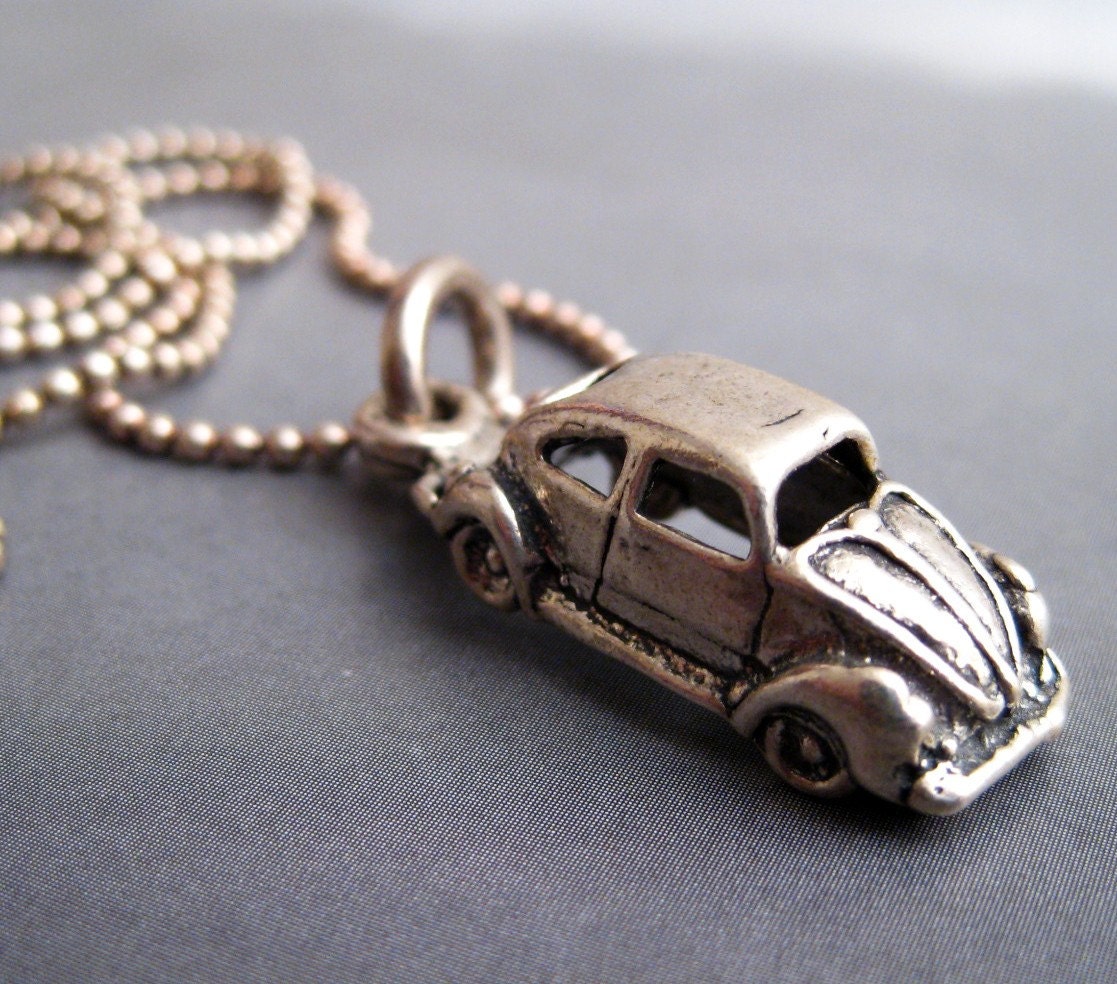Vintage Sterling Silver VW Bug Charm Necklace by MindiLynJewelry