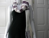 Crochet  Striped Scarf, Purple And White with a Handspun Blend