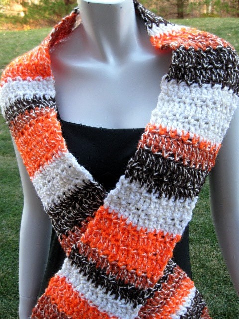 Crochet Striped Scarf, Candy Corn Look