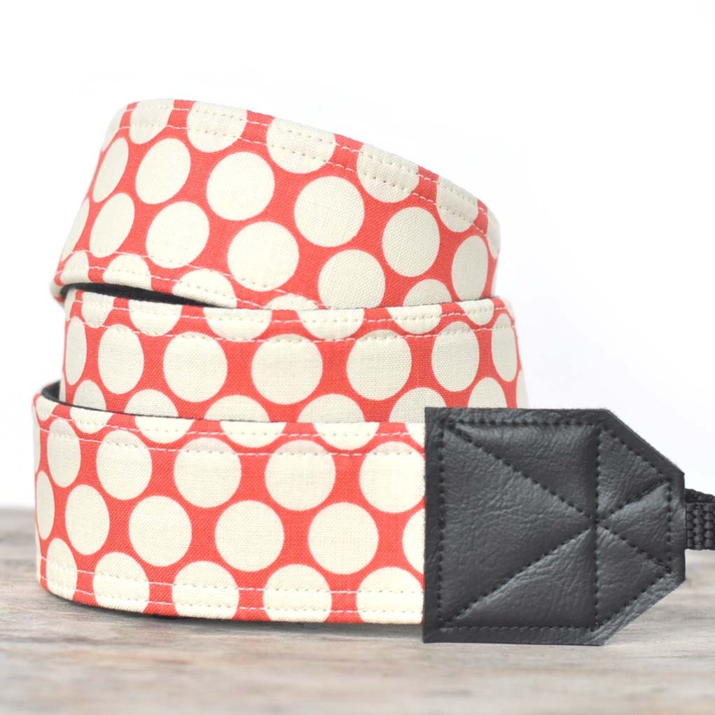 Unique DSLR Red with Polka Dots Camera Strap - Amy Butler Full Moon