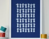 Mini Moka silkscreen print - ltd edition white on delft blue