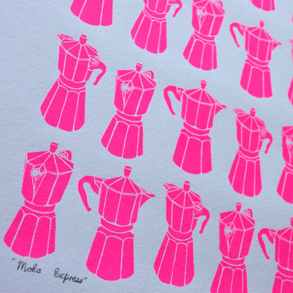 Neon Pink Moka Express silkscreen print JanuarySale
