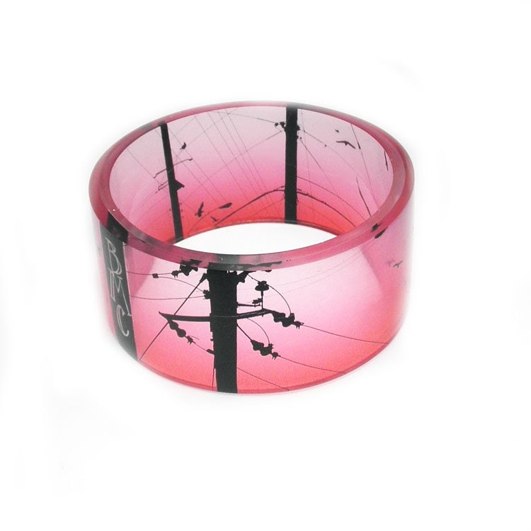 Bangle, Resin Bangle, Red Bird on a Wire Resin Bracelet