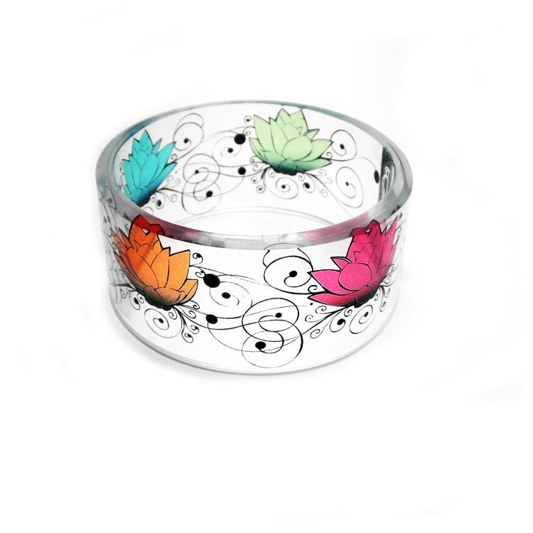 Resin Bangle. Lotus, Resin Chunky Bangle Bracelet. Flower Bangle.