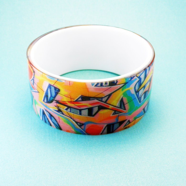 OPAQUE Resin Bangle,  Graffiti bracelet, chunky bangle. Fashion accessory.