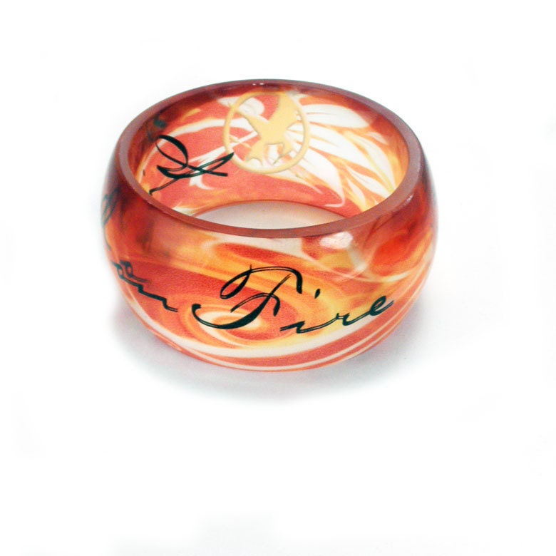 Girl on Fire, XL SUPER CHUNKY Hunger Games Inspired, Resin Graphic Bangle.