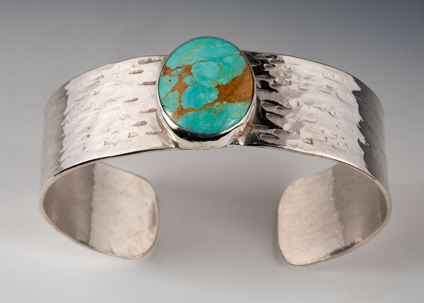Hammered Sterling Cuff with Turquoise
