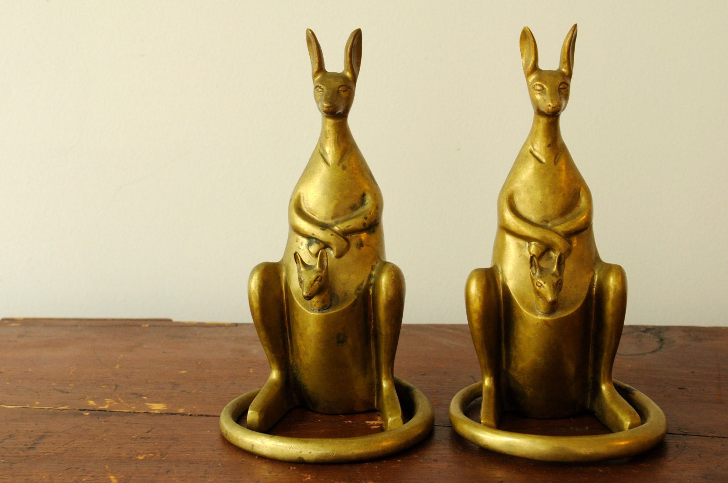 Vintage Sarreid kangaroo brass bookends