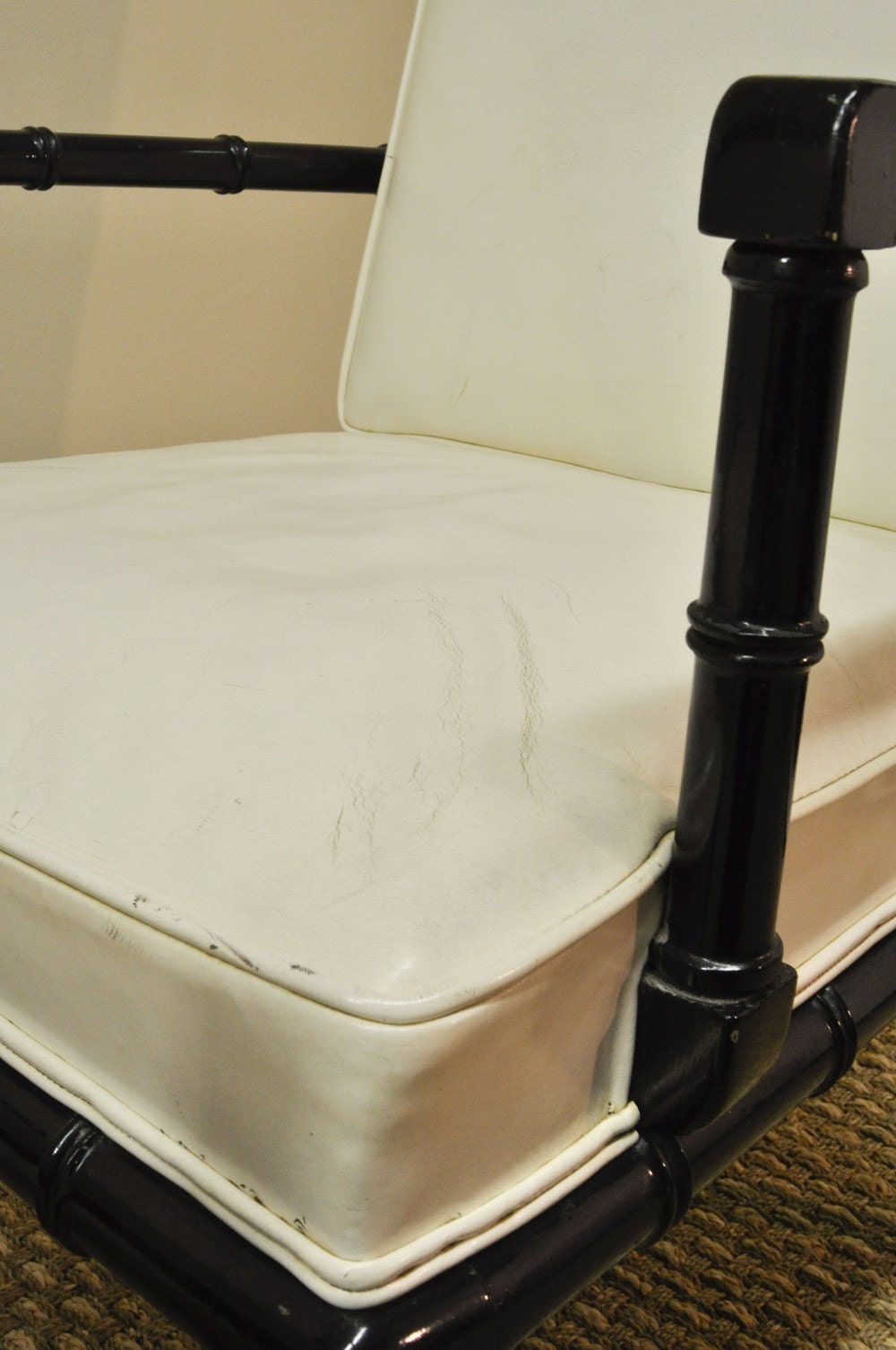 Pair of faux bamboo white leather armchairs