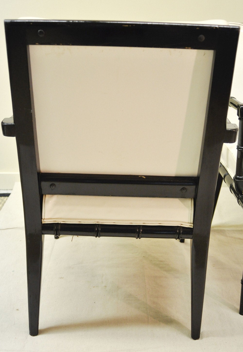 Pair of faux bamboo white leather armchairs