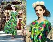 Boho Chic 1970s Flower Power Maxi Dress