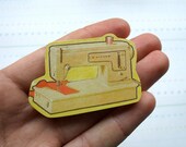 Wooden Yellow Sewing Machine Brooch
