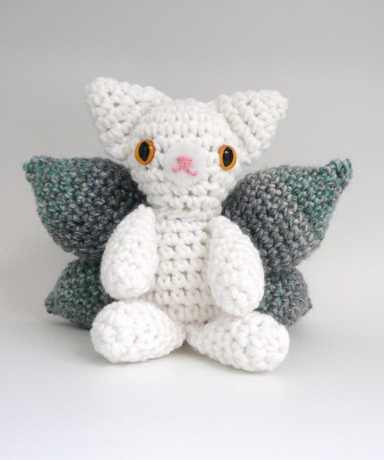 Amigurumi Cat Fairy, White and Gray