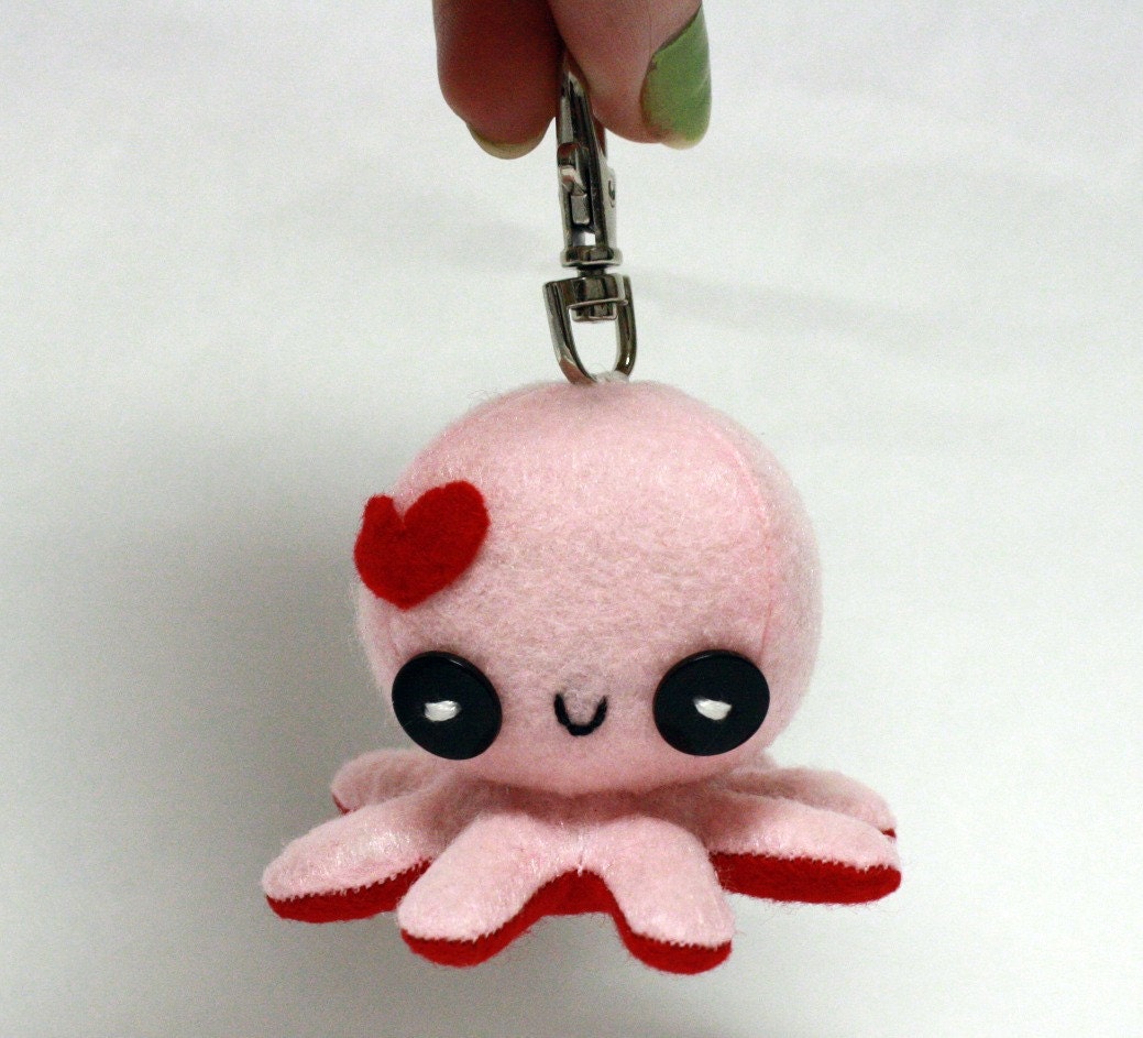 Pink Love octopus plushie keychain - 2.5"