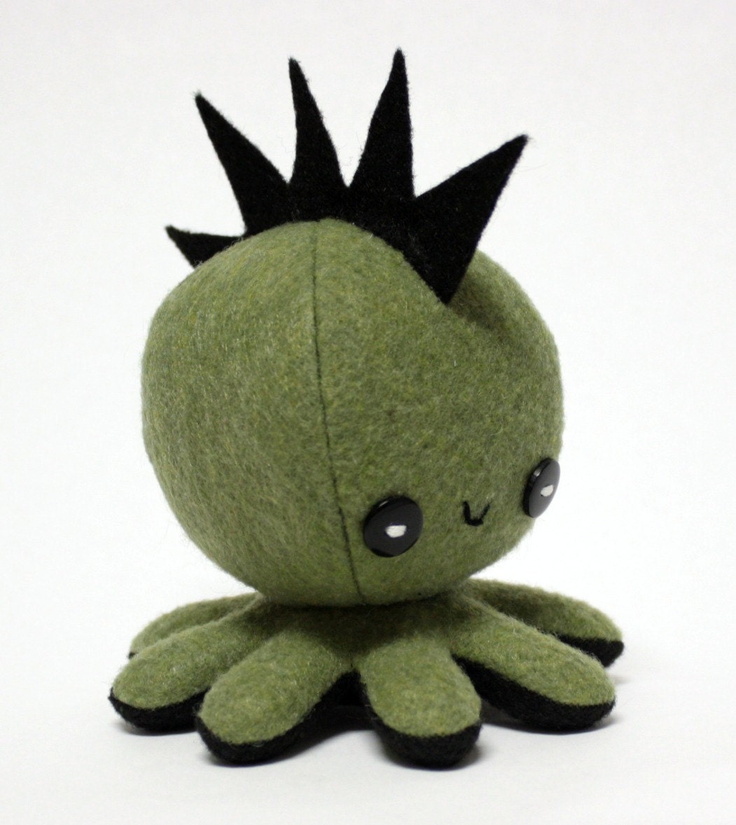 Punk Rocktopus - Olive green mohawk octopus plushie - 4.5"