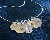 Mothers Necklace with Child Names - Sterling Silver Hand Stamped Charms on Sterling Silver