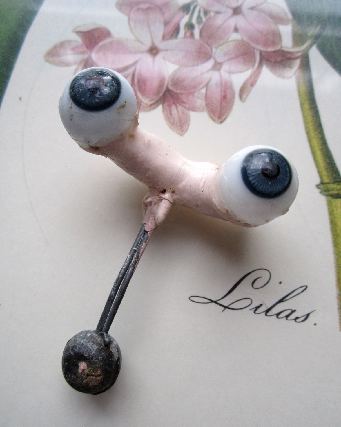 Dark Blue Antique German Glass Doll Eyes on Rocker