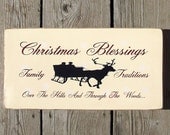 Primitive Wood Sign Christmas Blessings Family Traditions with Sleigh