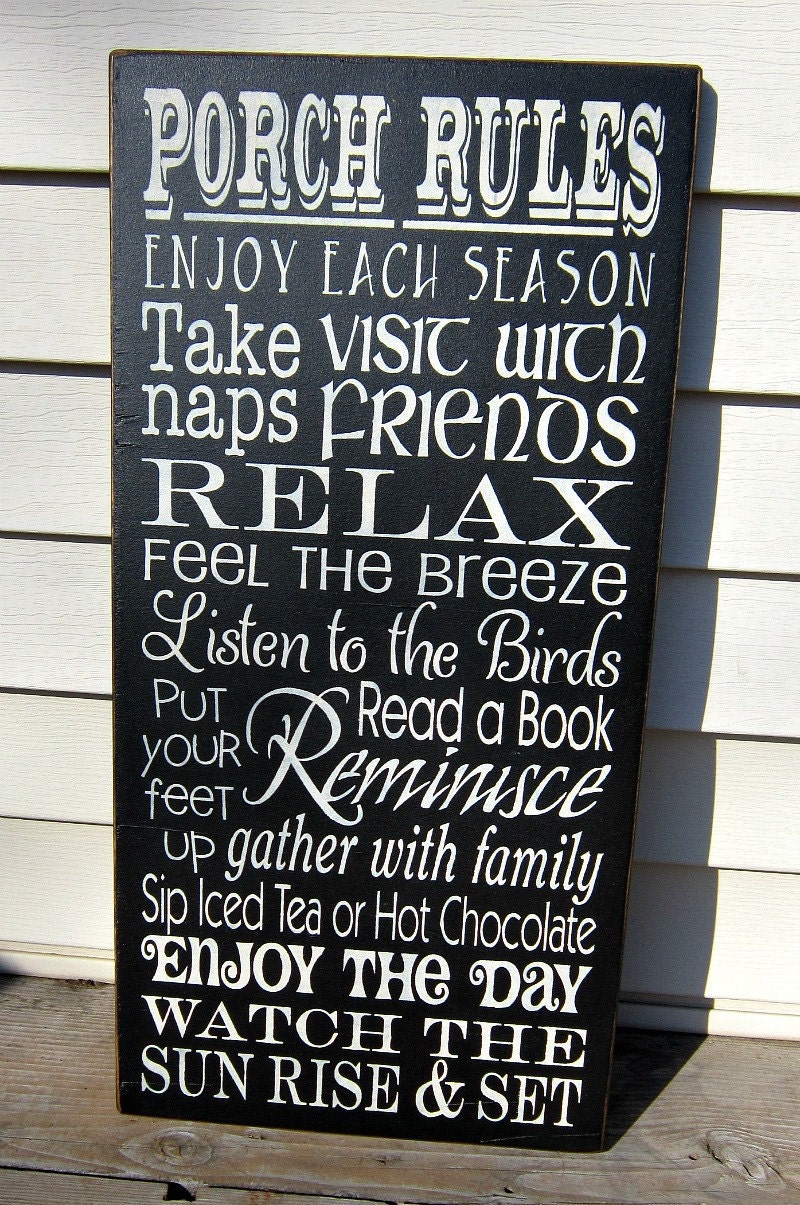 Large Wood Sign Porch Rules available in 28 colors