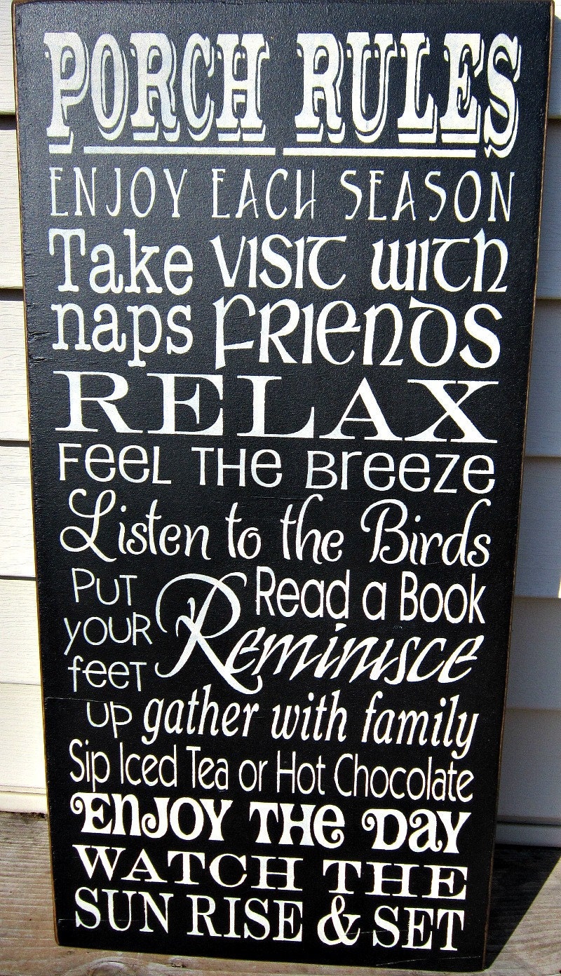 Large Wood Sign Porch Rules available in 28 colors