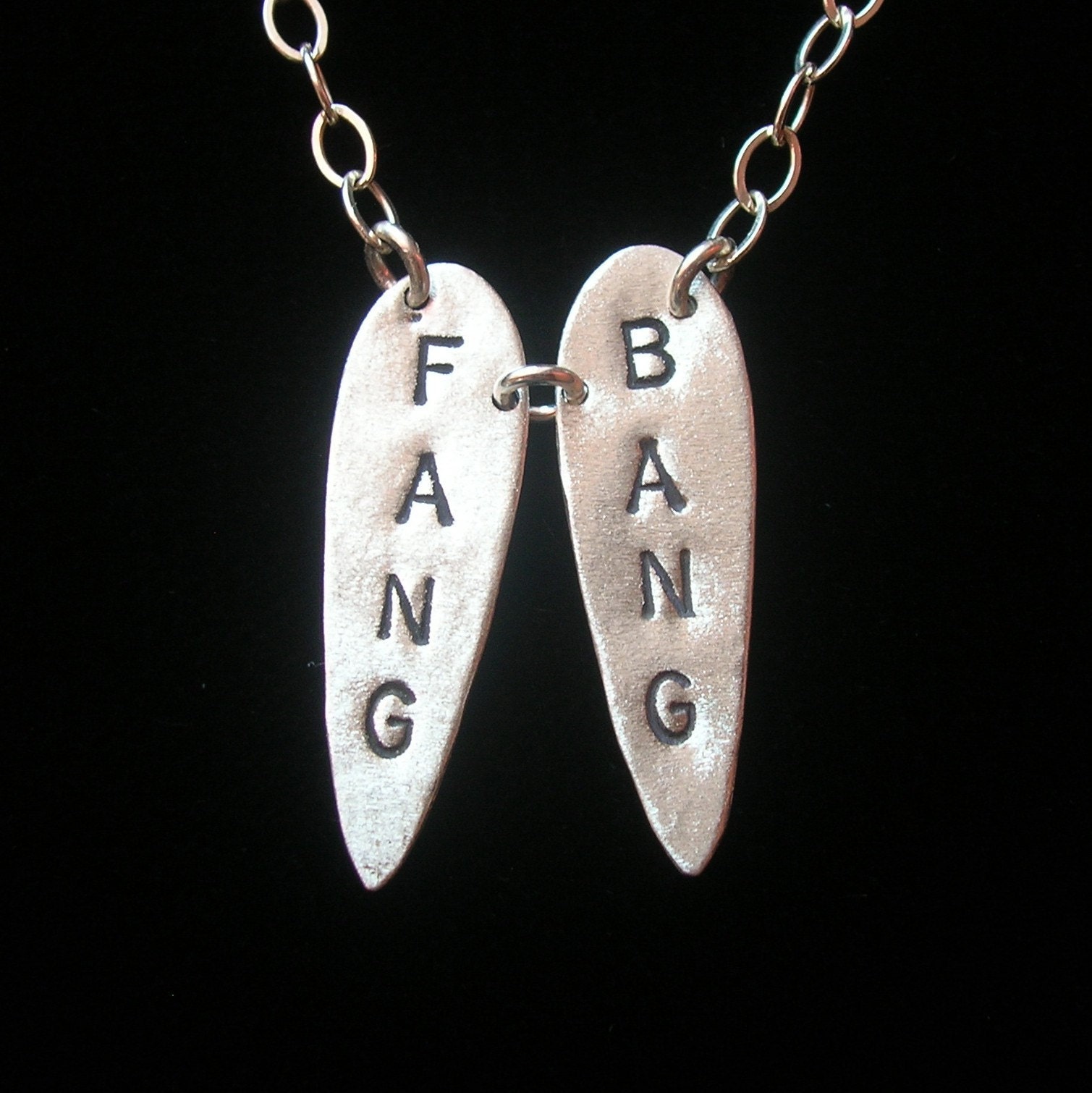 FANG BANG--Vampire Necklace, True Blood Necklace, Sterling Silver Teardrop