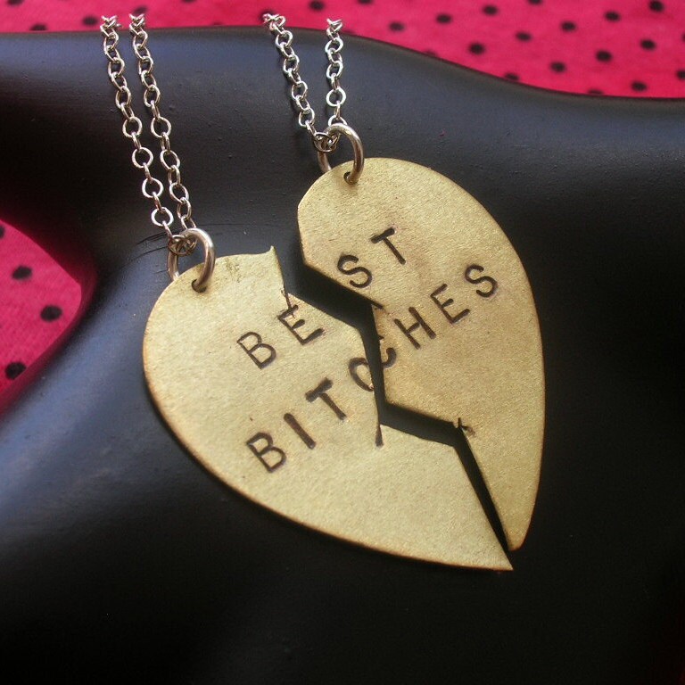 Best Bitches------Brass Split Heart Necklace--MADE TO ORDER----Best Friends--Two Necklaces