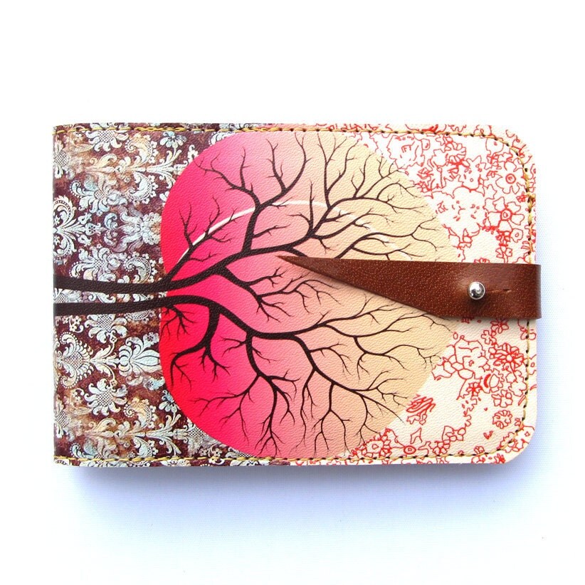 Leather card case/ Oyster card holder - Peach tree design