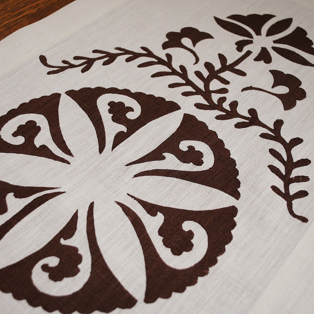 Block Printed Hemp Chopped Runner in Suzani Grand in Chocolate- Sale