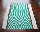 Block Printed Hemp Chopped Runner in Chevron in Chocolate and Turquoise