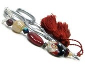 Rusty Brown and Black Beaded Scissor Fob