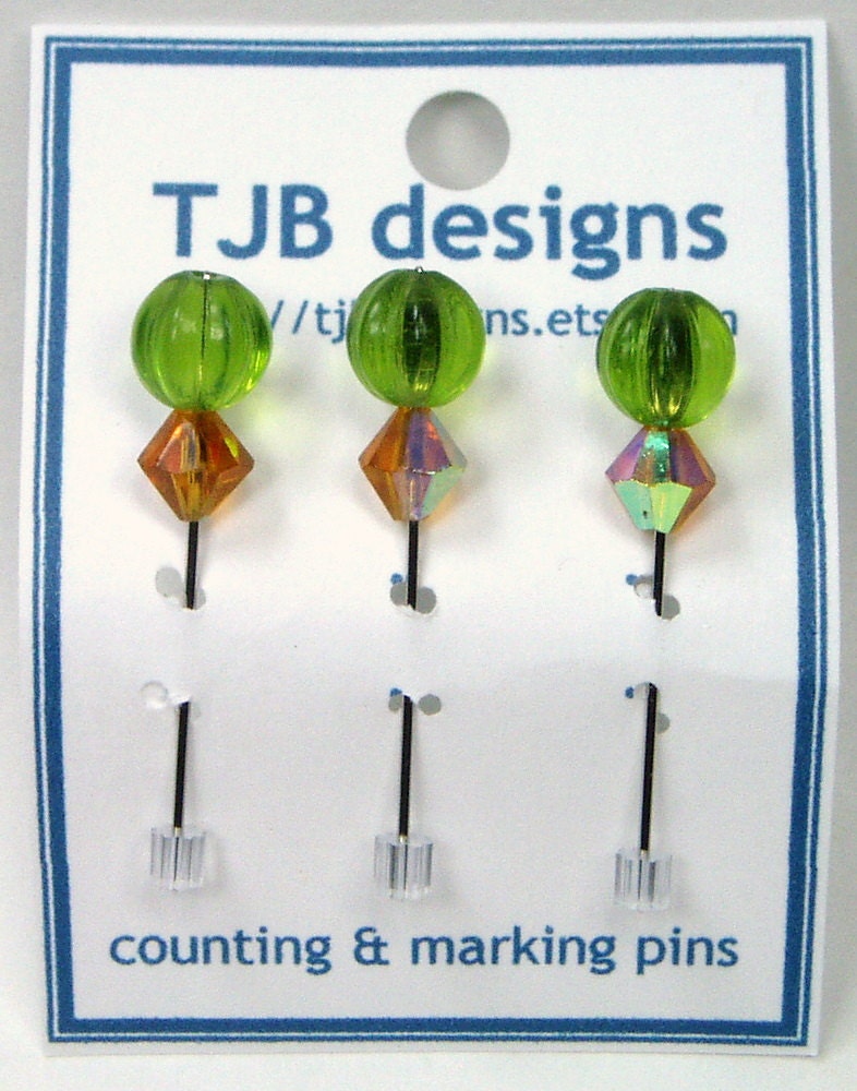 Counting Pins, Marking Pins, Cross Stitch, Hardanger, Needlepoint, Olivine Green, Amber, DIY Crafts, TJBdesigns, Direct Checkout