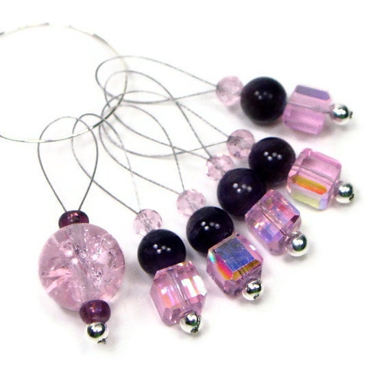 Knitting Stitch Markers Beaded Icy Pink and Purple
