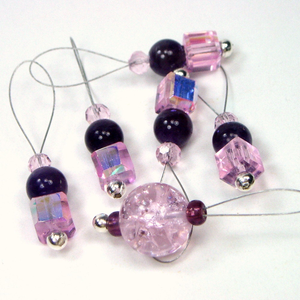 Knitting Stitch Markers Beaded Icy Pink and Purple