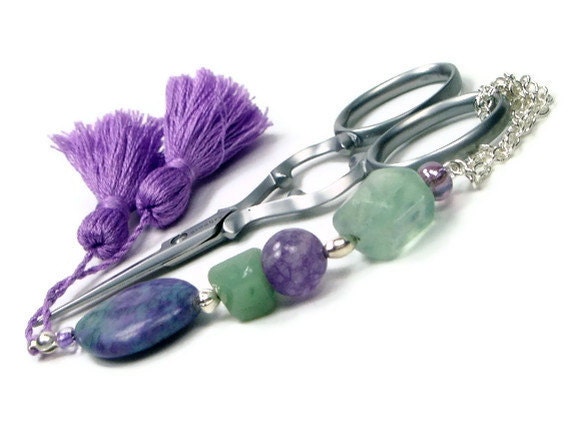 Beaded Scissor Fob Lilac and Green Sewing Cross Stitch Needlepoint Accessory