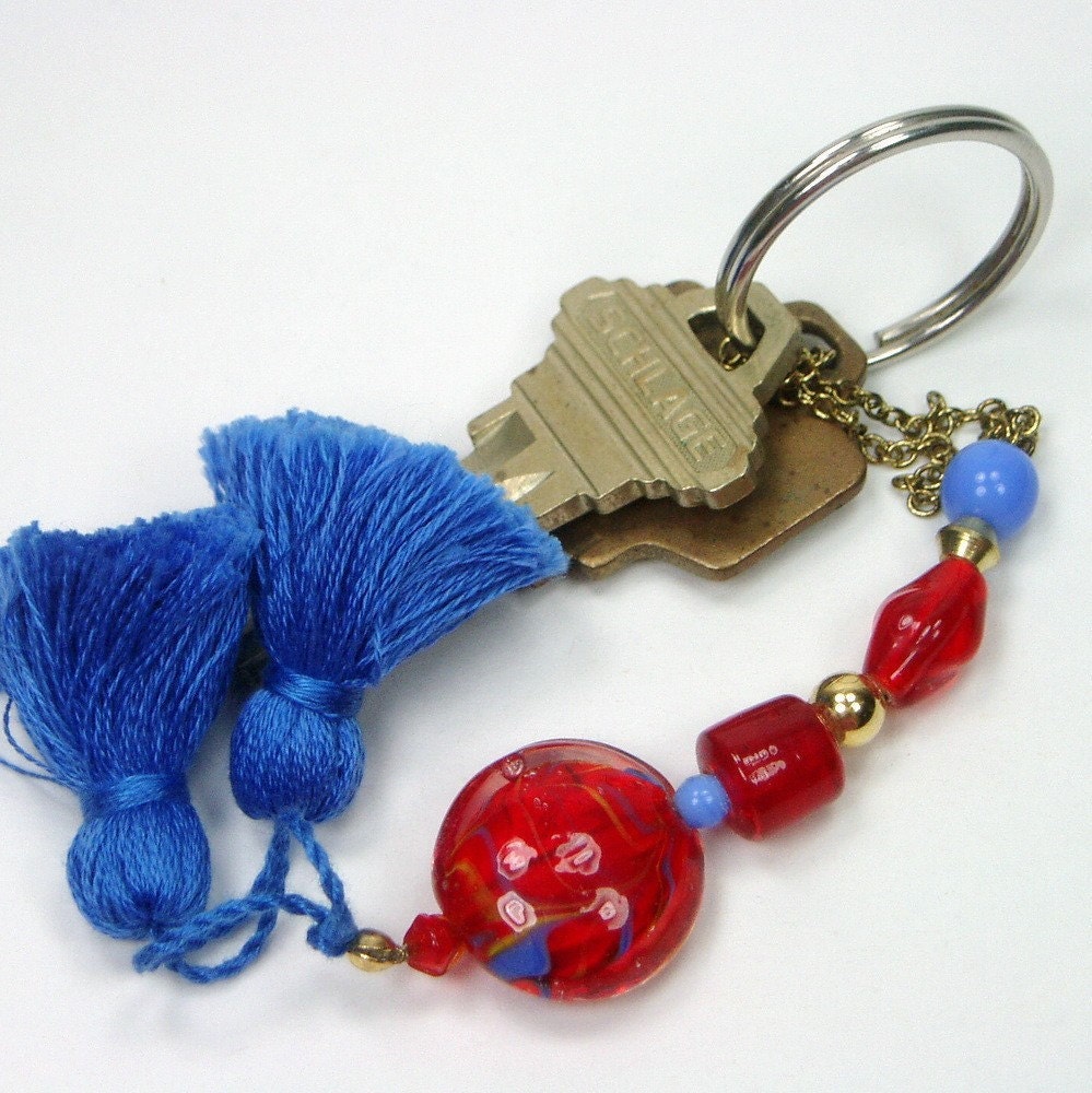 Scissor Fob Beaded Quilting  Sewing Cross Stitch Needlepoint Bright Red Blue