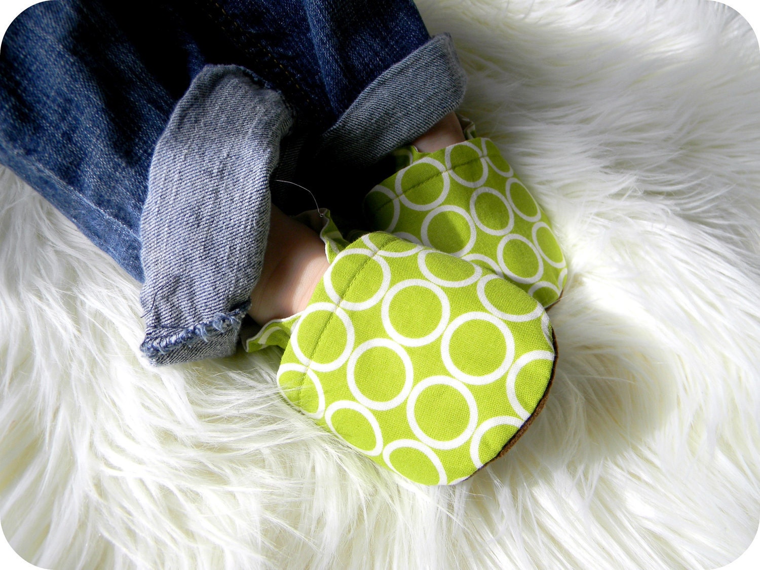 Soft Sole Baby Shoes, Baby Booties - Green Ring