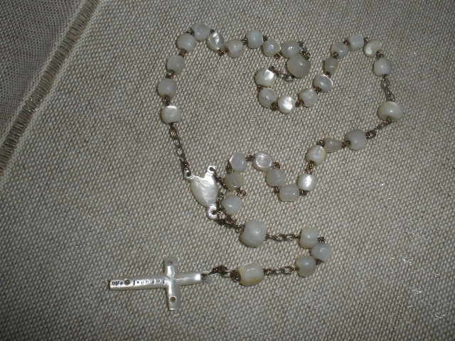Antique Mother of Pearl Chaplet Rosary,heart, wonderful patina, smooth, silver metal - VintageKeepersCache