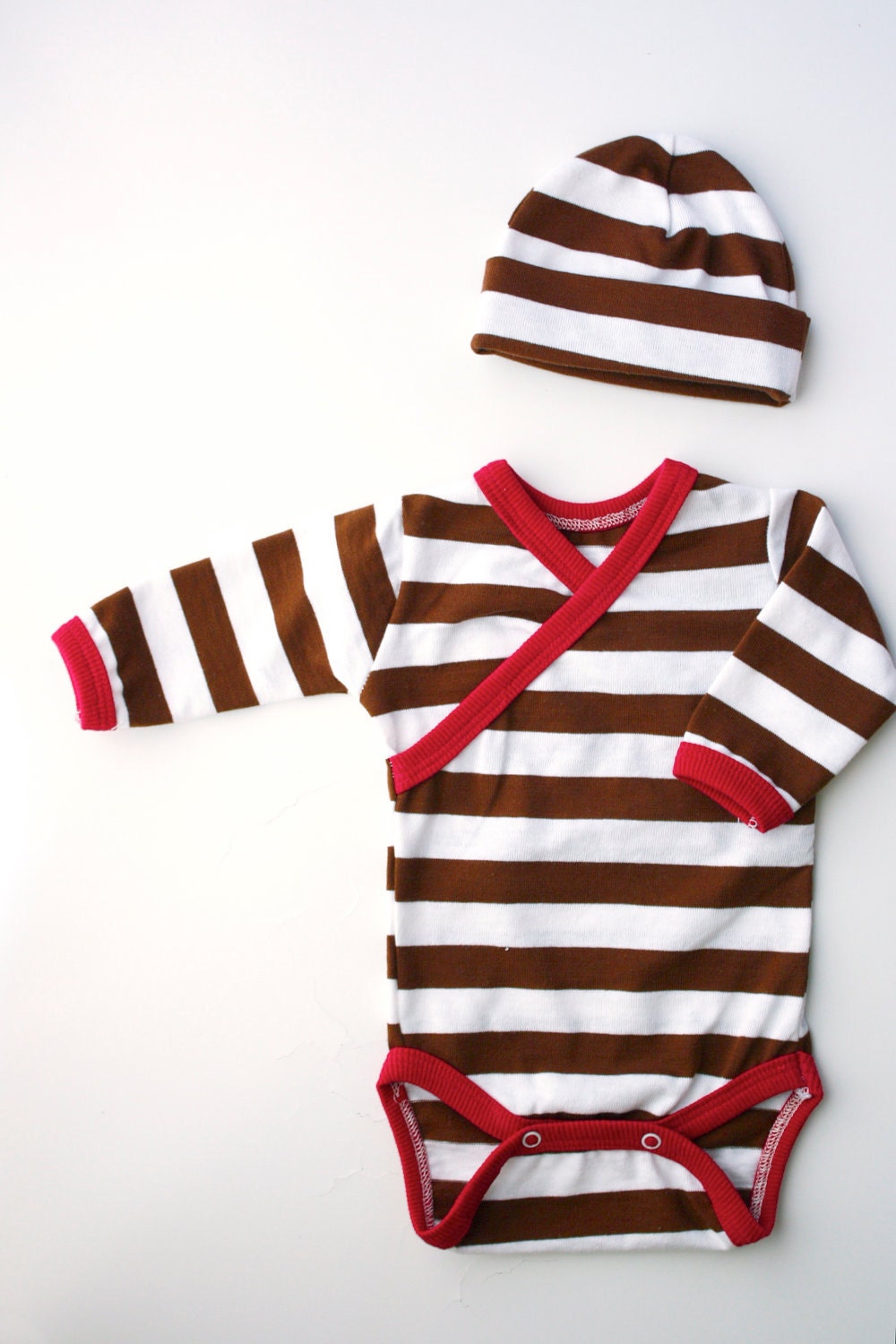 Newborn Brown Striped Baby Bodysuit and Hat Set