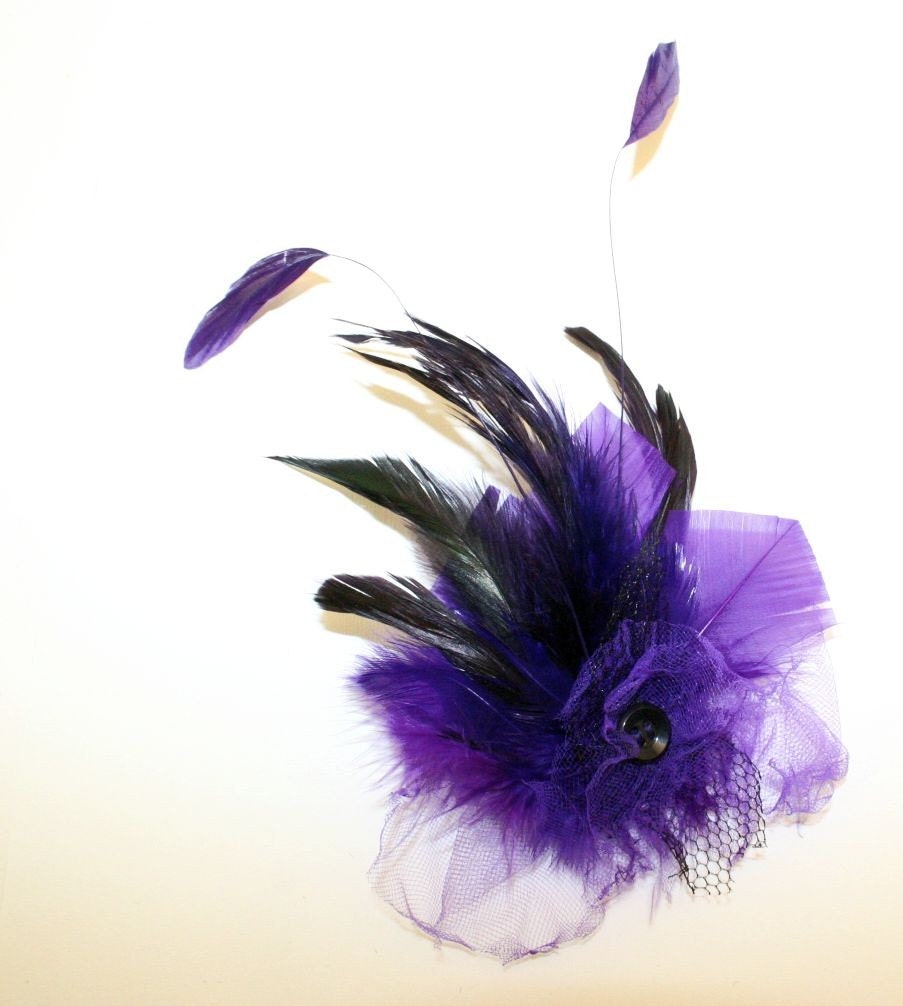 Matilda Feather Fascinator-Brooch by Love Charlie in Purple