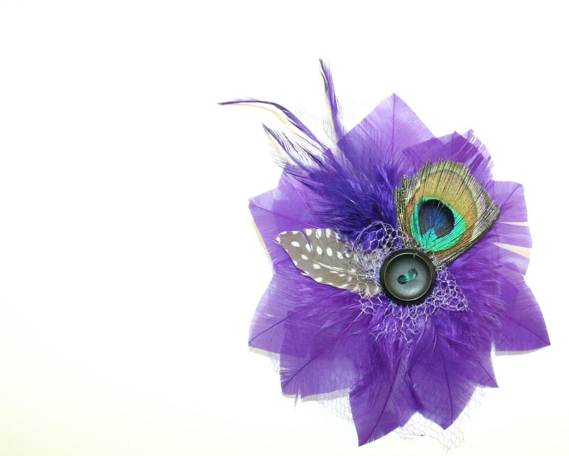Galliana in Grape Feather Flower Fascinator by Love Charlie December Sale