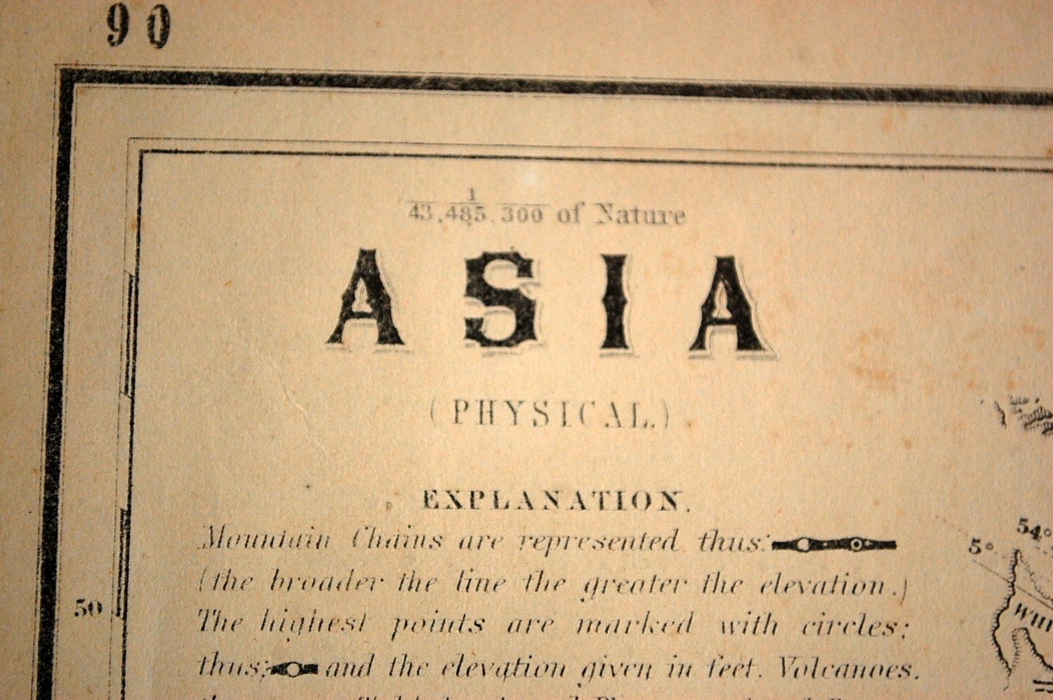 1860 Antique Hand-Coloured Physical Map of Asia