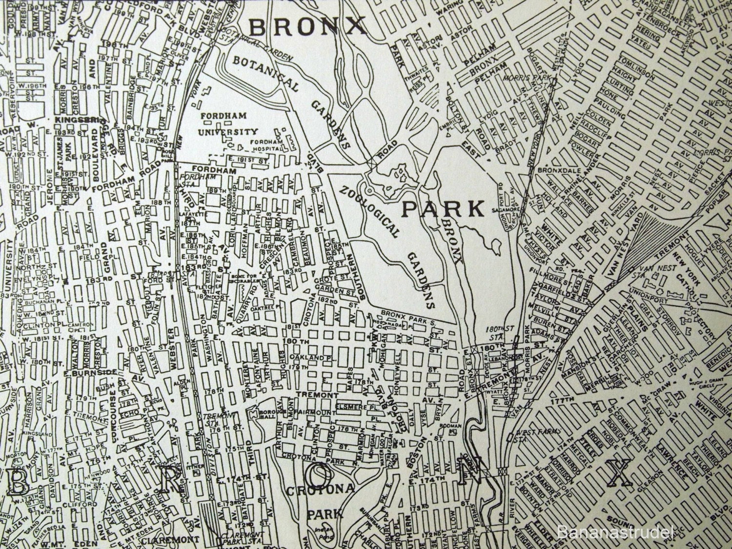 1937 Vintage City Map of Upper Manhattan and the Bronx, New York City