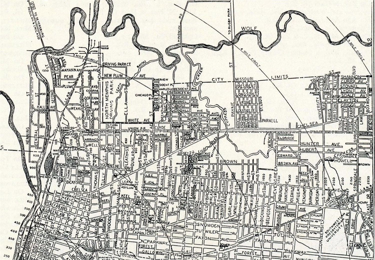 1937 Vintage Street Map of Memphis, Tennessee