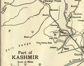 1952 Vintage City Map of Part of Kashmir, India