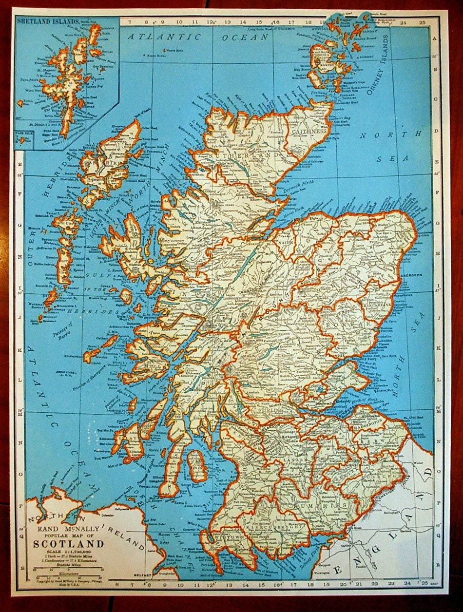 1937 Vintage Map of Scotland